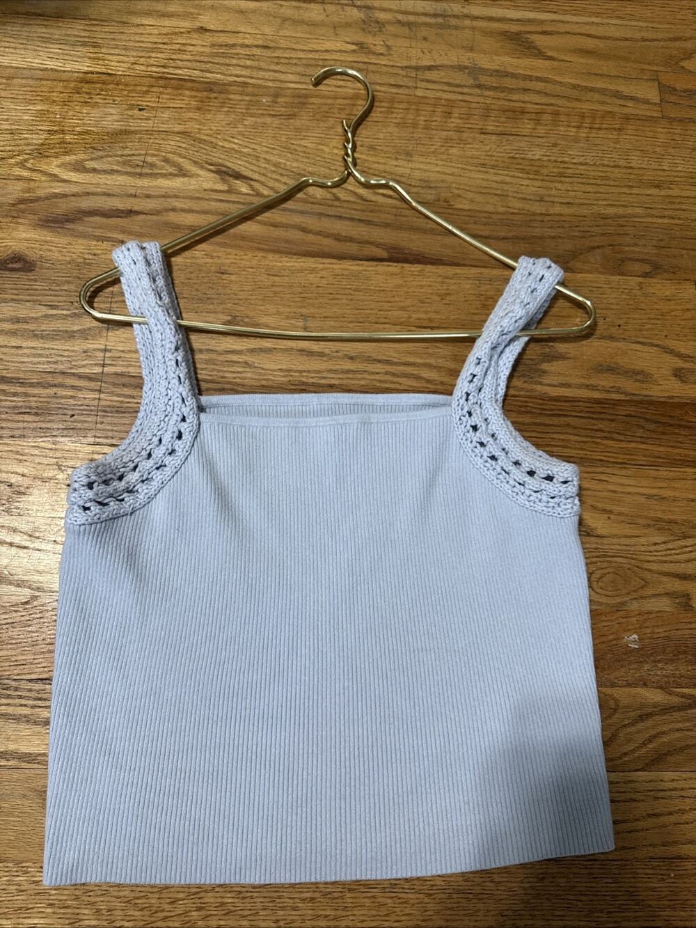 Aeropostale Crocheted Open Knit Scoop-Neck Cropped Tank Blue size L Boho Y2K